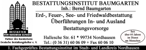 Bestattungsinstitut Baumgarten / Tel. (03631) 60 06 09 + Fax 60 06 10 